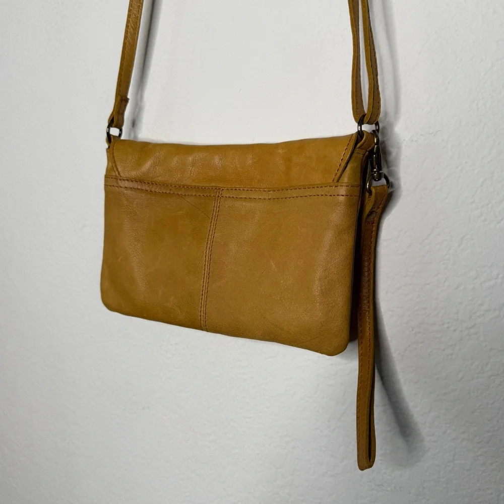 Gusti Leder Studio Yellow Leather Crossbody Bag Distressed Magnetic Closure